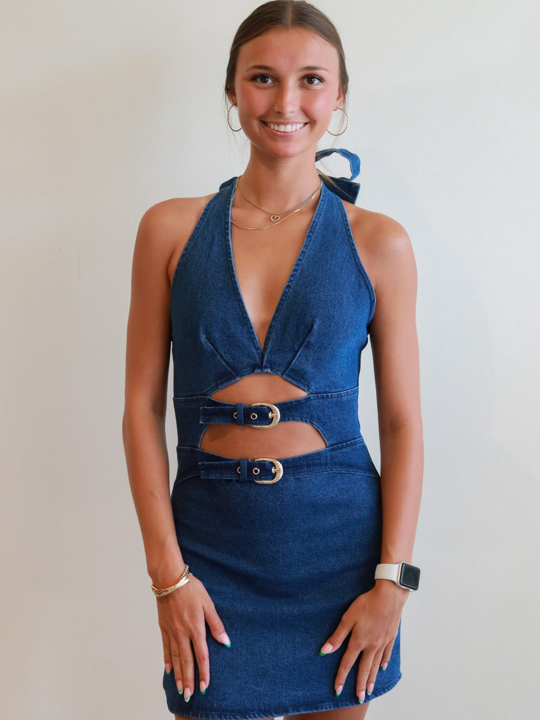 festival denim dress Pansy Scoop Neck Flounce Hem Maxi Dress Denim