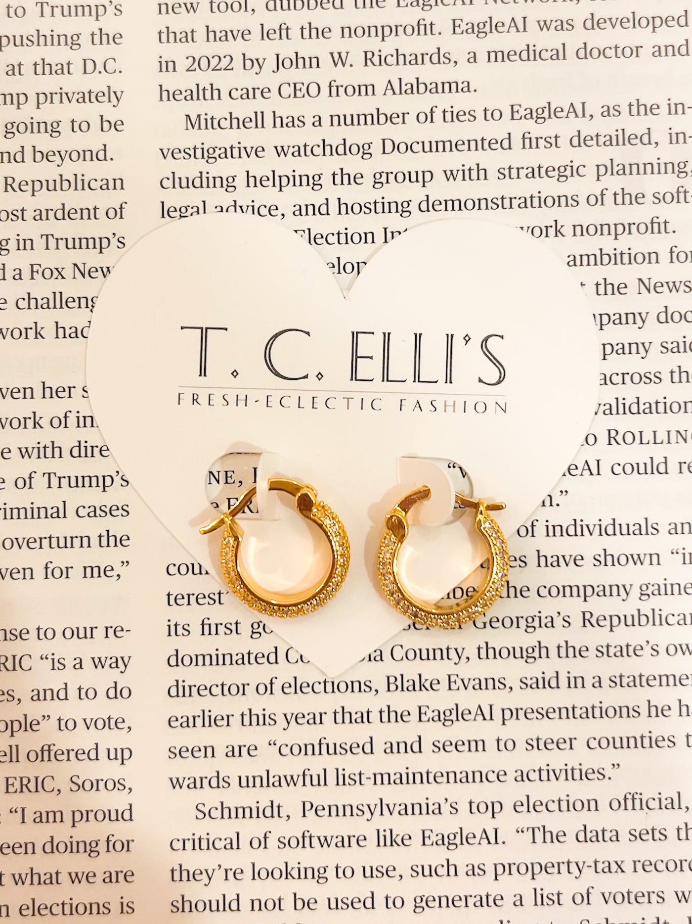 Gold Dipped Pave Latch Hoop Earrings